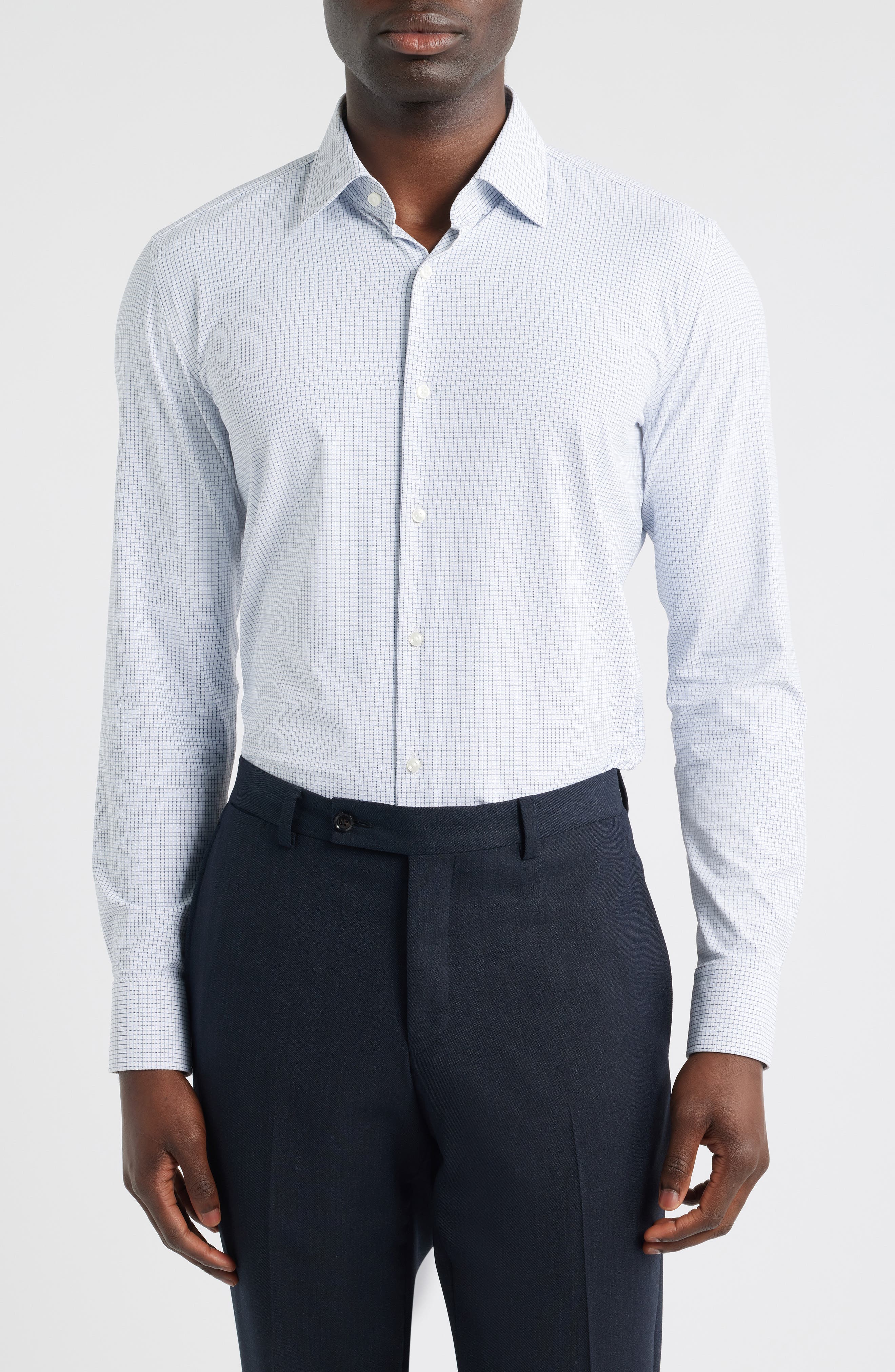 Hank Slim Fit Microcheck Stretch Dress Shirt