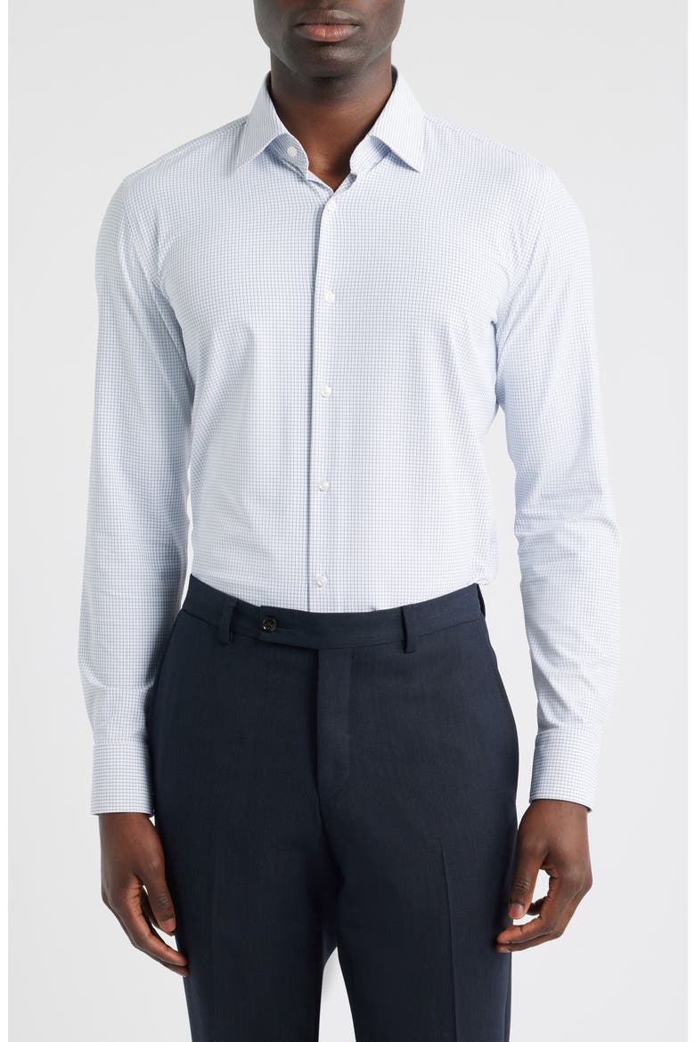 Hank Slim Fit Microcheck Stretch Dress Shirt, Main, color, DK BU