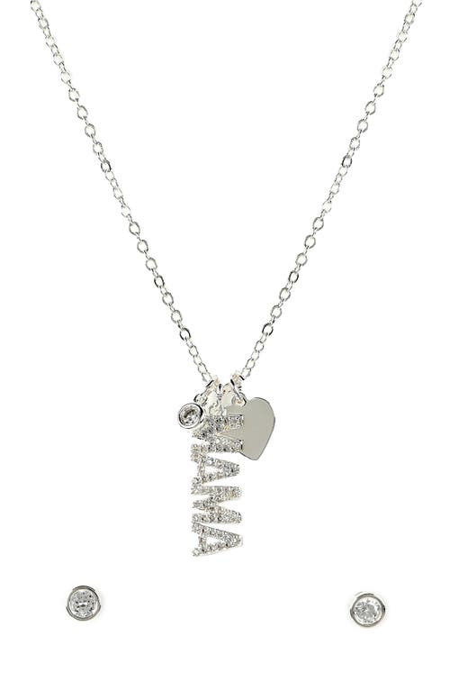 Danecraft Mama Necklace & Cubic Zirconia Stud Earrings Set In Silver
