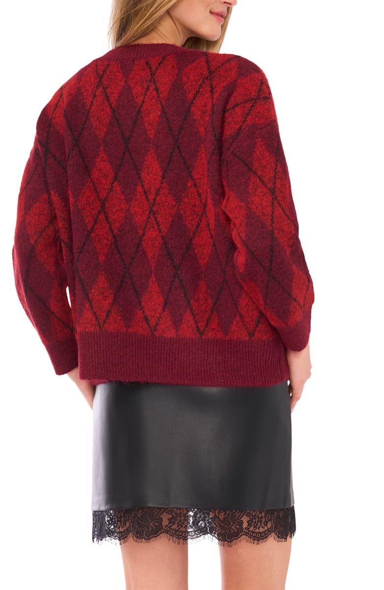 Vince Camuto Argyle Eyelash Jacquard Crewneck Sweater, Alternate, color, Burgundy