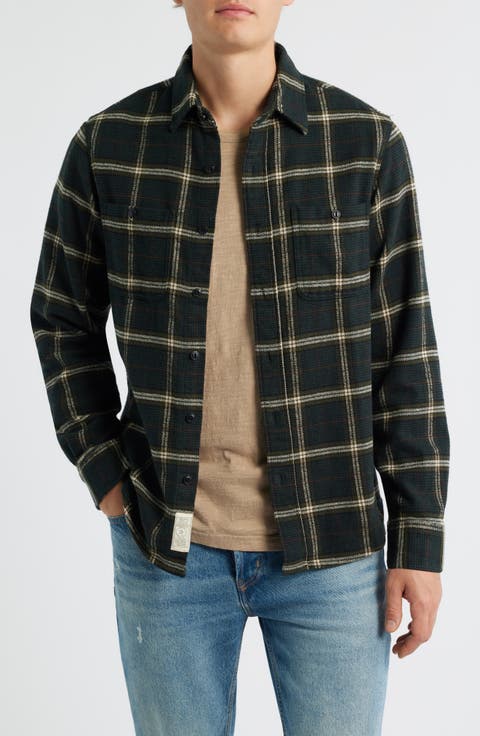 Plaid Flannel Button-Up Work Shirt