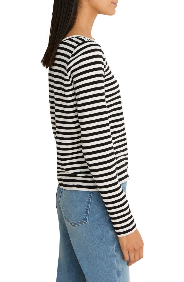 NZT by NIC+ZOE Cape Stripe Rib Cotton Blend Boat Neck T-Shirt, Alternate, color, Black Multi