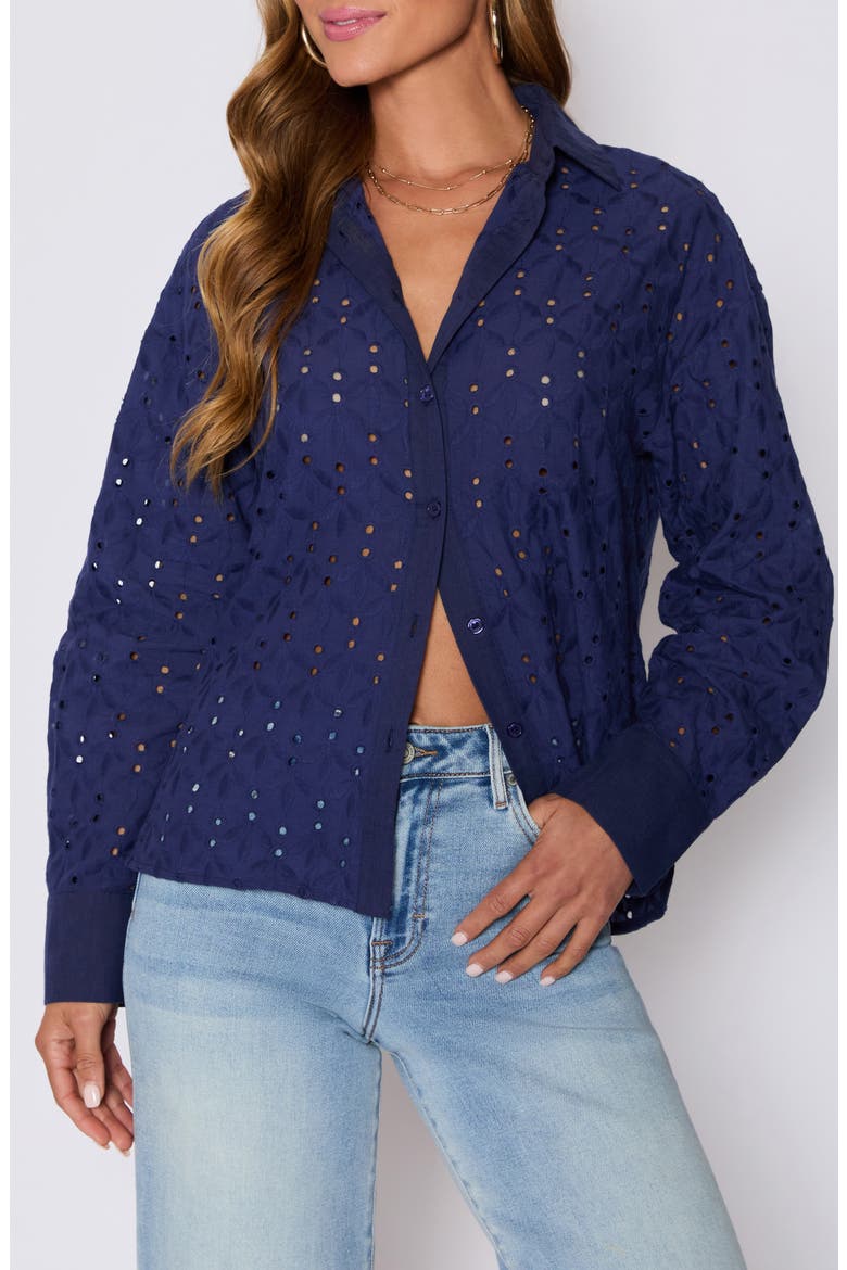 Garden Stroll Floral Eyelet Button-Up Shirt (Nordstrom Exclusive), Main, color, NAVY