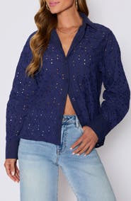 VICI Collection Garden Stroll Floral Eyelet Button-Up Shirt