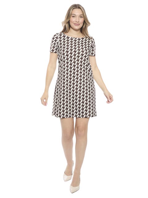 Womens Geometric Short Sleeve Round Neck Mini Shift Dress