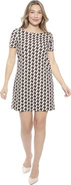 24seven Comfort Apparel Womens Geometric Short Sleeve Round Neck Mini Shift Dress