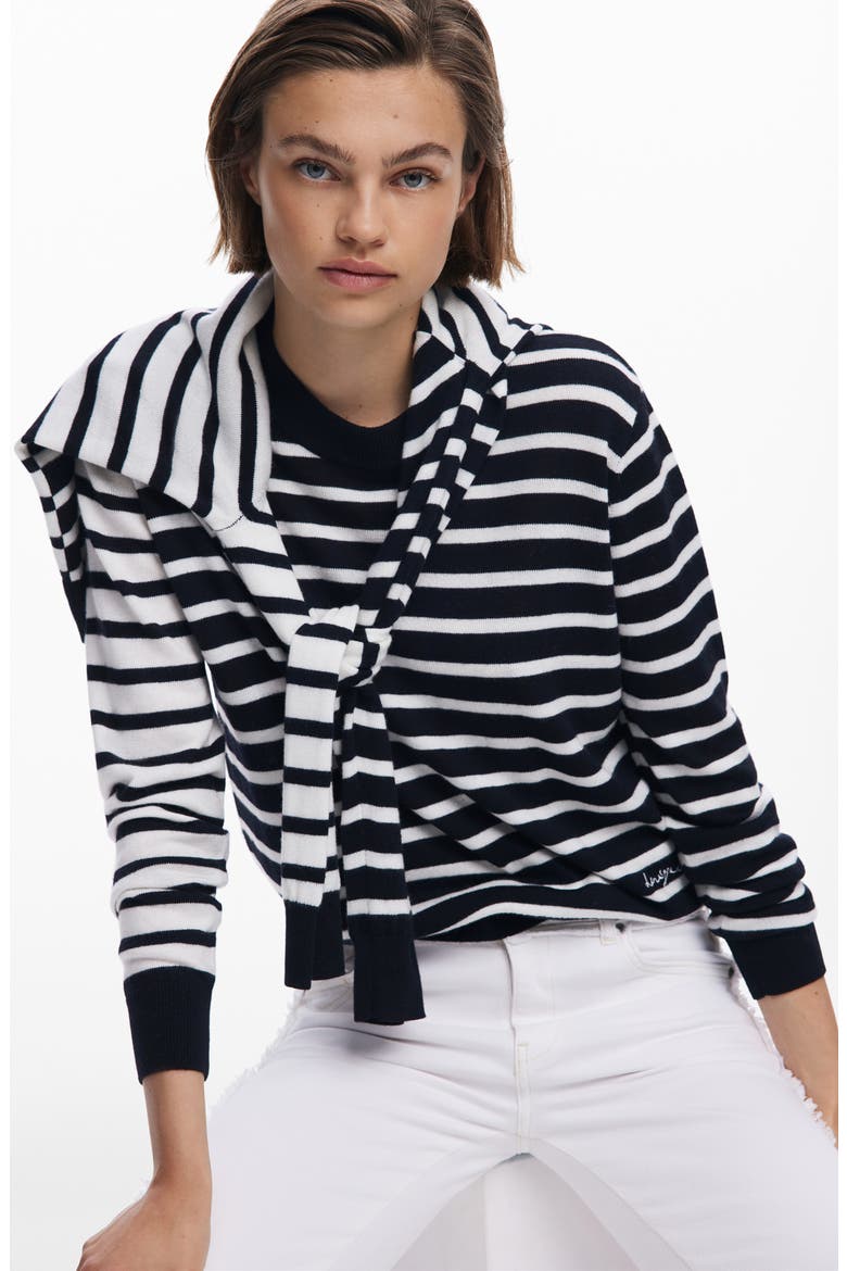 Blocked Stripe Crewneck Sweater, Alternate, color, BLACK
