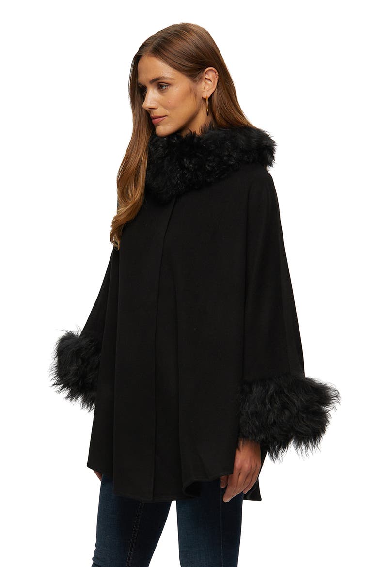Wool And Cashmere Blend Cape With Trim, Alternate, color, BLACK