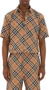 Burberry Check Short Sleeve Cotton Poplin Button-Up Shirt