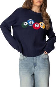 EDIKTED 1976 Billiards Cotton Graphic Crewneck Sweater