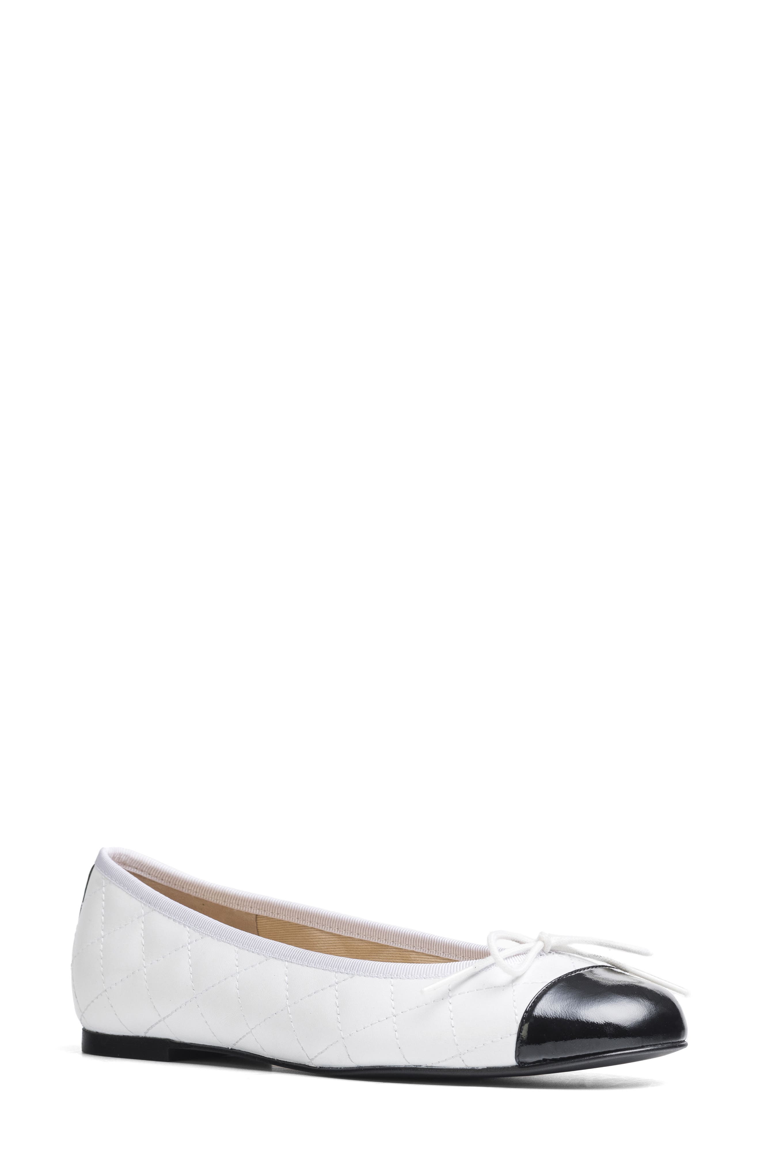 Jon Josef Belle Quilted Ballerina Flat in White/Black Combo