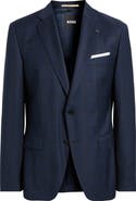 BOSS Hutson Slim Fit Navy Windowpane Check Wool Sport Coat