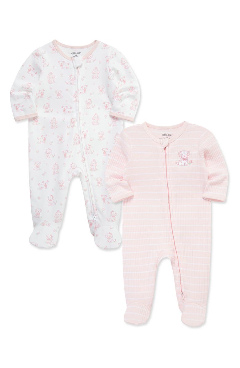 Little Me Puppies 2-Pack Organic Cotton Footies, Alternate, color, Pink