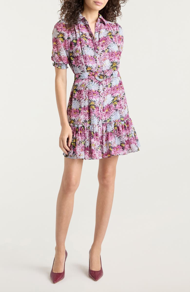 Cinq à Sept Halbini Dahlia Print Puff Sleeve Belted Shirtdress, Main, color, Lavender Crystal Multi
