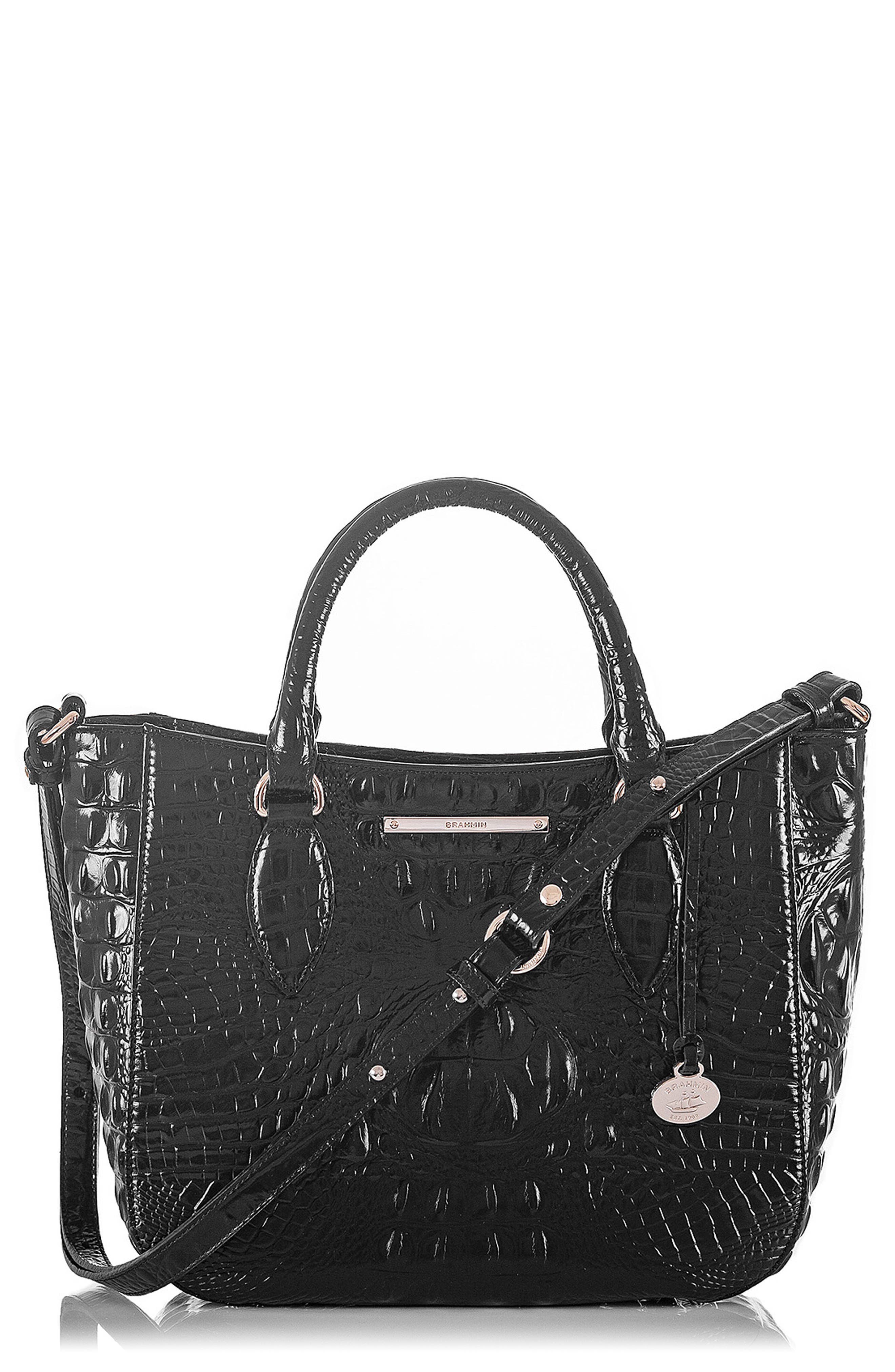 Melbourne - Small Lena Leather Satchel, Main, color, BLACK