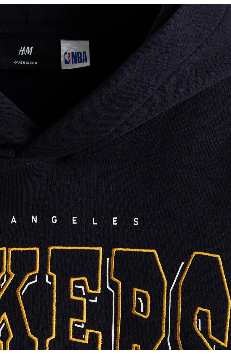 H&M Oversized fit printed hoodie, Alternate, color, Dark Blue/Nba