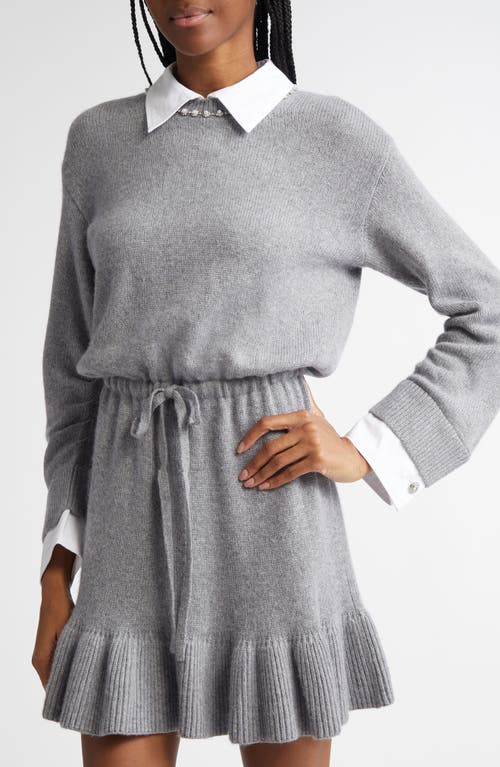 CINQ À SEPT CINQ À SEPT IMITATION PEARL NECKLACE DETAIL LONG SLEEVE LAYERED SWEATER DRESS