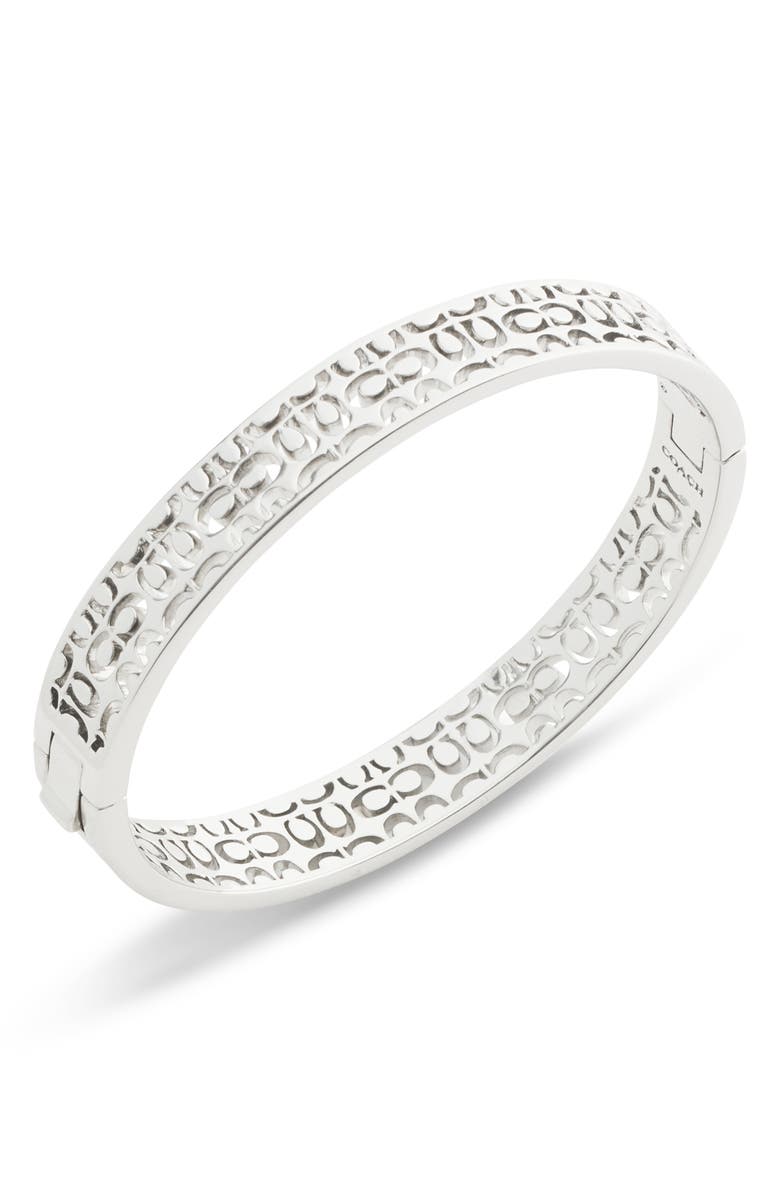COACH Quilted Cutout Bangle, Main, color, Rhodium