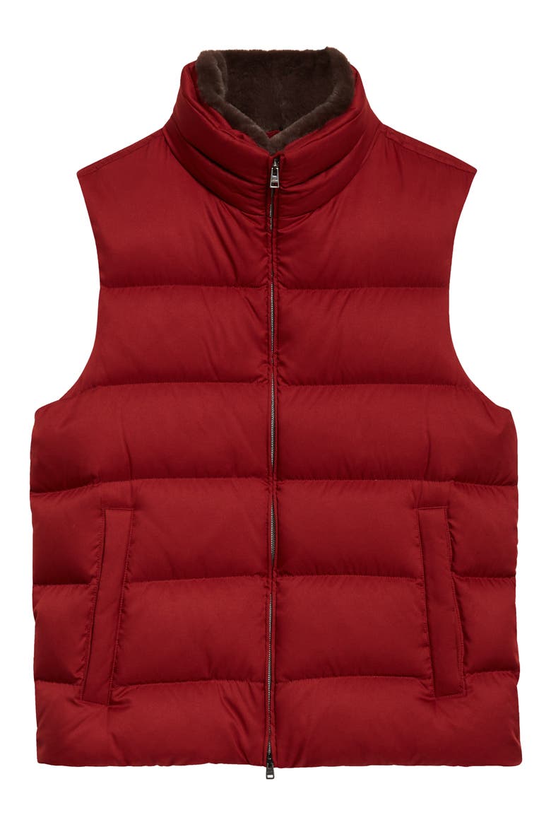 Faux Fur Trim Down Puffer Vest, Alternate, color, BORDEAUX RED