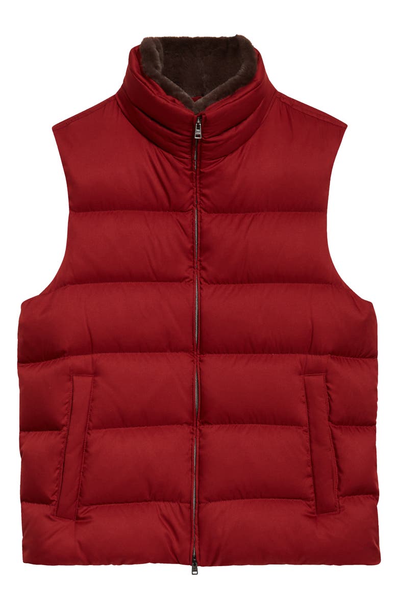 Herno Faux Fur Trim Down Puffer Vest, Alternate, color, Bordeaux Red