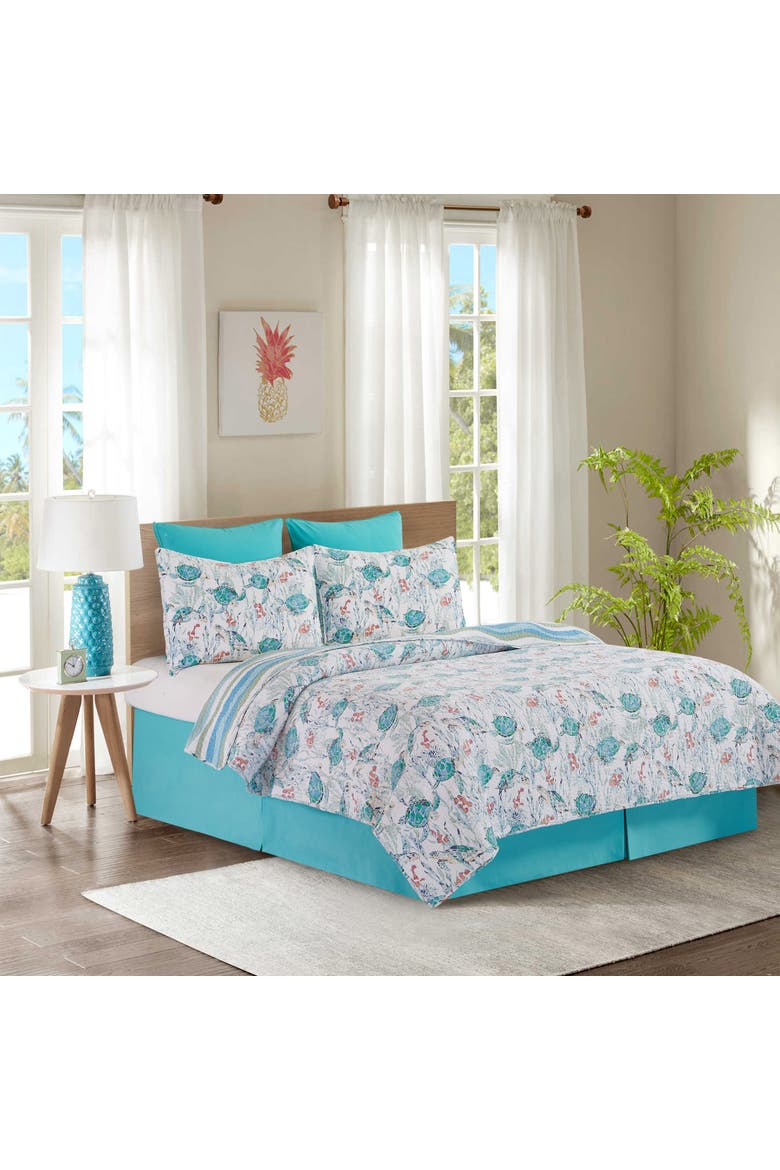 Sea Turtle Cove Cotton Quilt Set  - Reversible and Machine Washable, Alternate, color, Blue