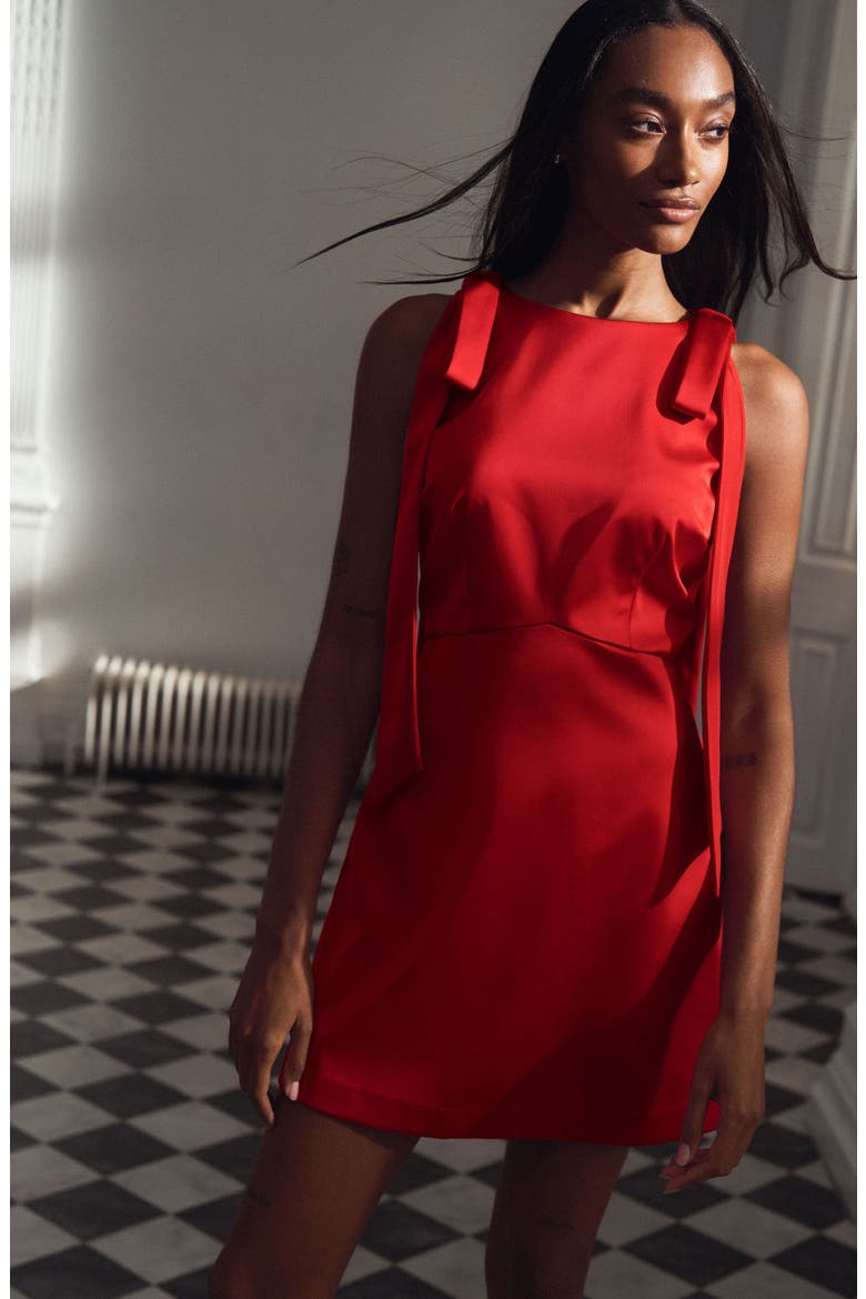 Satin Tie Detail Minidress, Alternate, color, RED