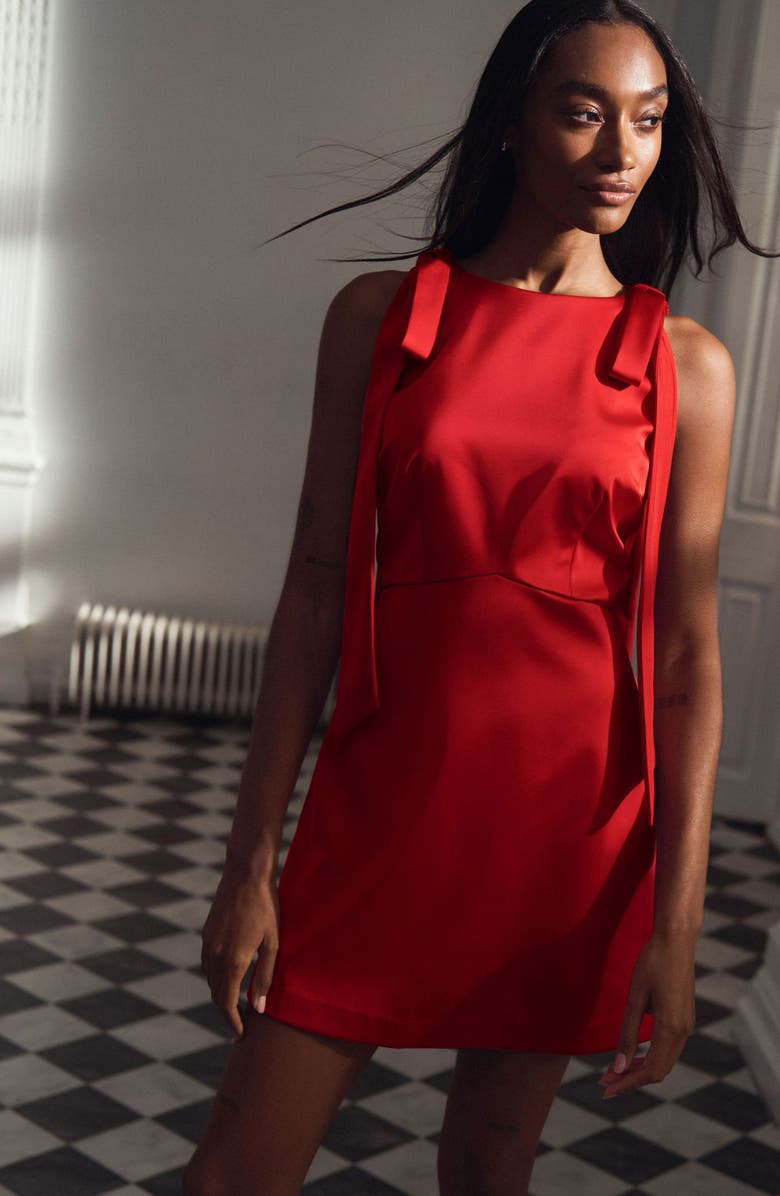NEXT Satin Tie Detail Minidress, Alternate, color, Red