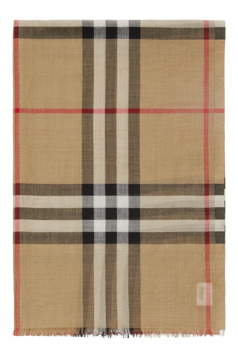 Giant Check Print Wool & Silk Scarf, Alternate, color, ARCHIVE BEIGE