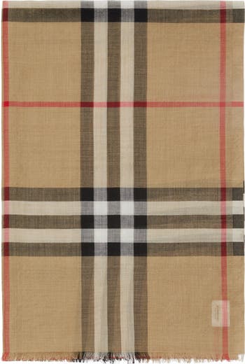 Giant Check Print Wool & Silk Scarf