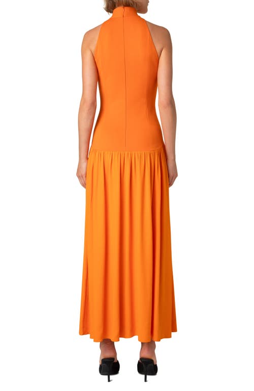 Akris Punto Mixed-media Jersey Halter Seersucker Pleated Skirt Dress In Orange