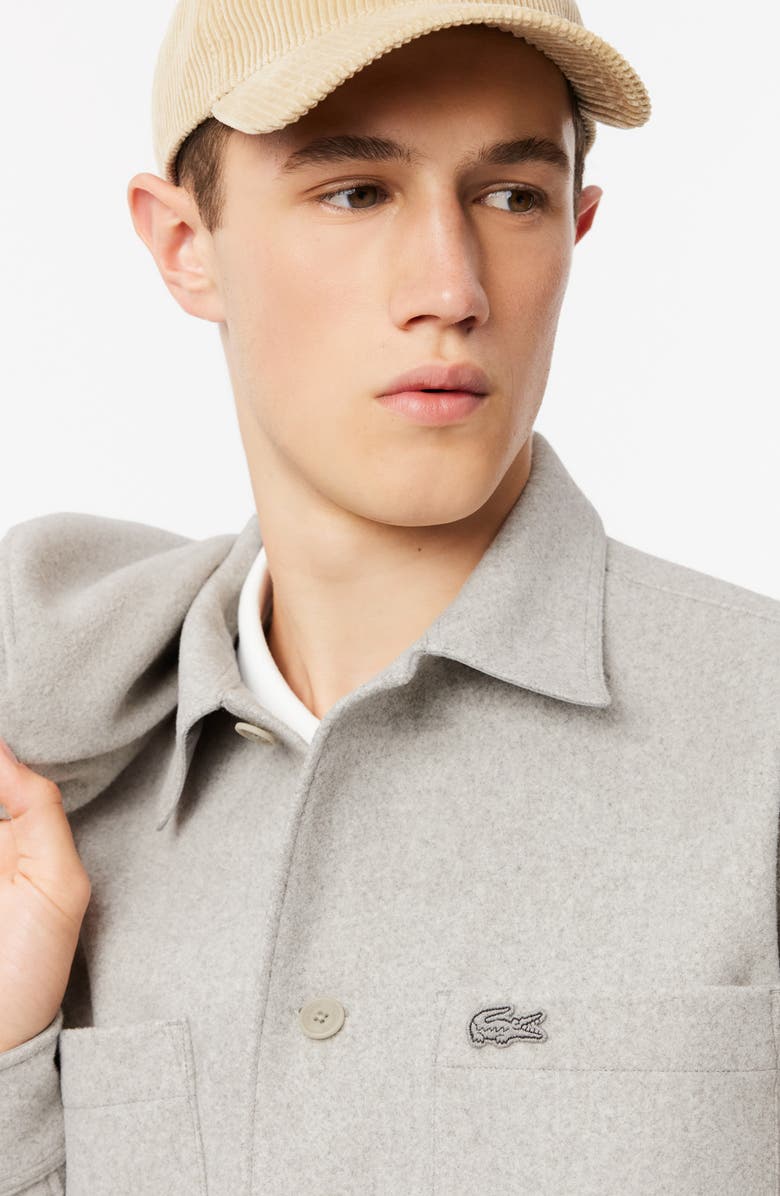Lacoste Oversize Fleece Button-Up Overshirt, Alternate, color, Silver Chine