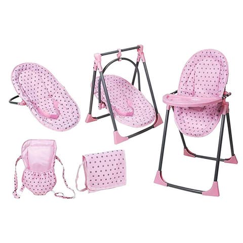 6 In 1 Convertible Highchair Play Set, Pink & Grey Polka Dot, Fits Up To 18 Inches