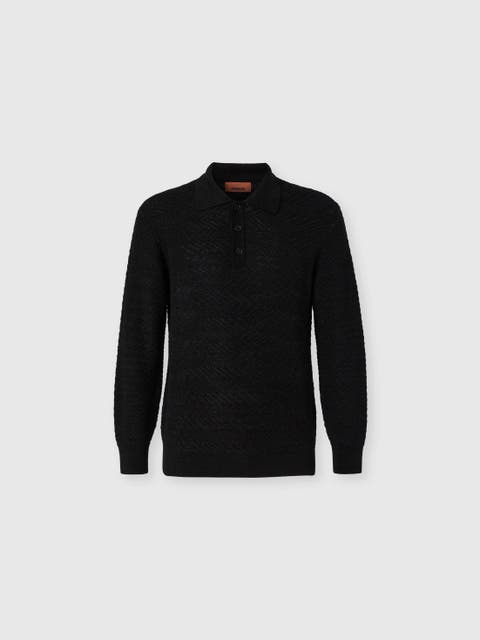 Long-sleeve Cotton And Wool Chevron Polo Shirt