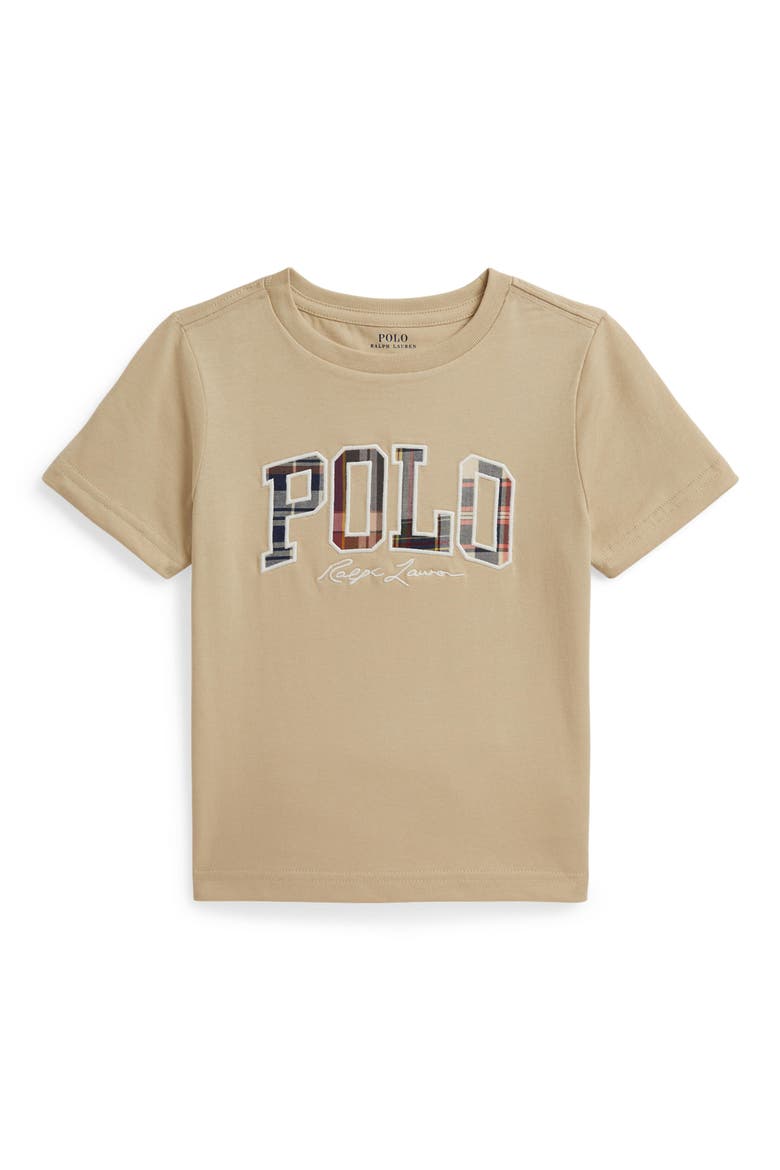 Kids' Logo Appliqué Cotton T-Shirt, Main, color, TALLOW CREAM