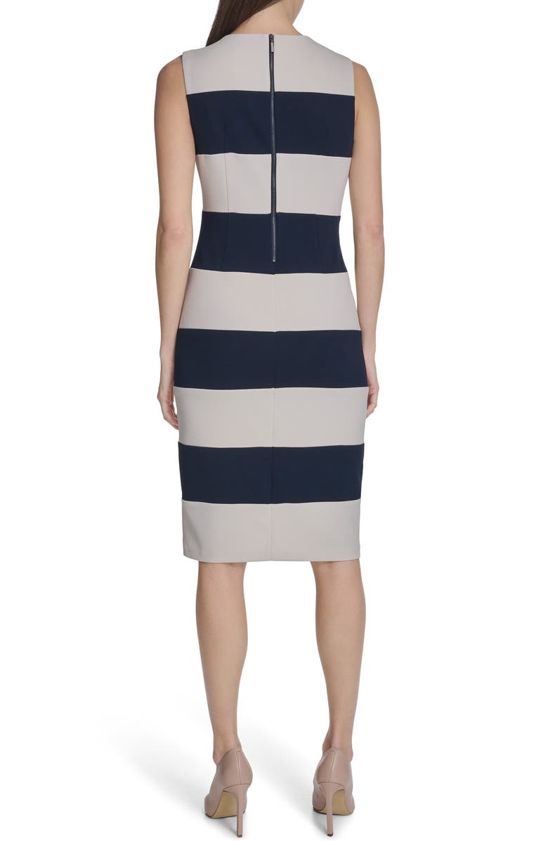 Calvin Klein Stripe Sleeveless Sheath Dress, Alternate, color, Indigo/ Stoney Beige