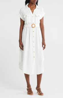 ZOE AND CLAIRE Belted Short Sleeve Shirtdress