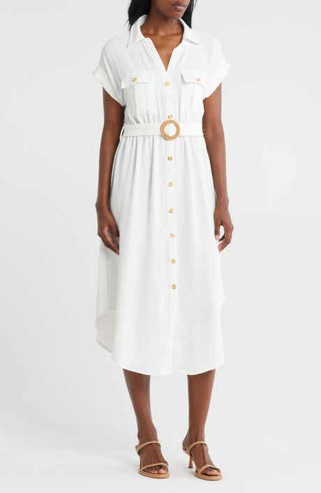 ZOE AND CLAIRE Belted Short Sleeve Shirtdress