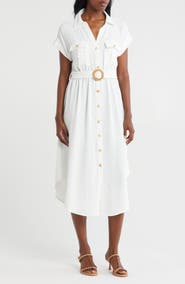 ZOE AND CLAIRE Belted Short Sleeve Shirtdress