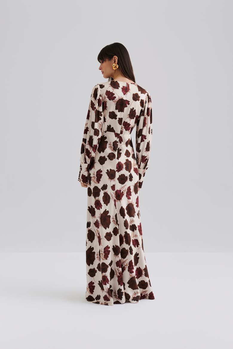 Alize Long Sleeved Satin Maxi Dress, Alternate, color, Wine Peony