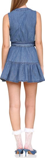 Tie Waist Wrap Denim Minidress