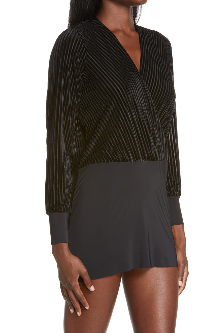 Tie Neck Long Sleeve Tunic, Alternate, color, BLACK