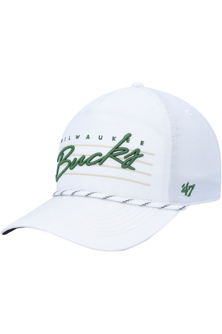 Men's '47  White Milwaukee Bucks Downburst Hitch Snapback Hat, Main, color, White