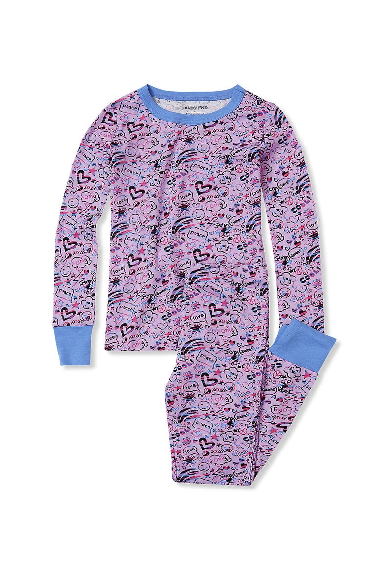 Kids Pattern Snug Fit Pajama Set, Main, color, Doodle On Light Purple