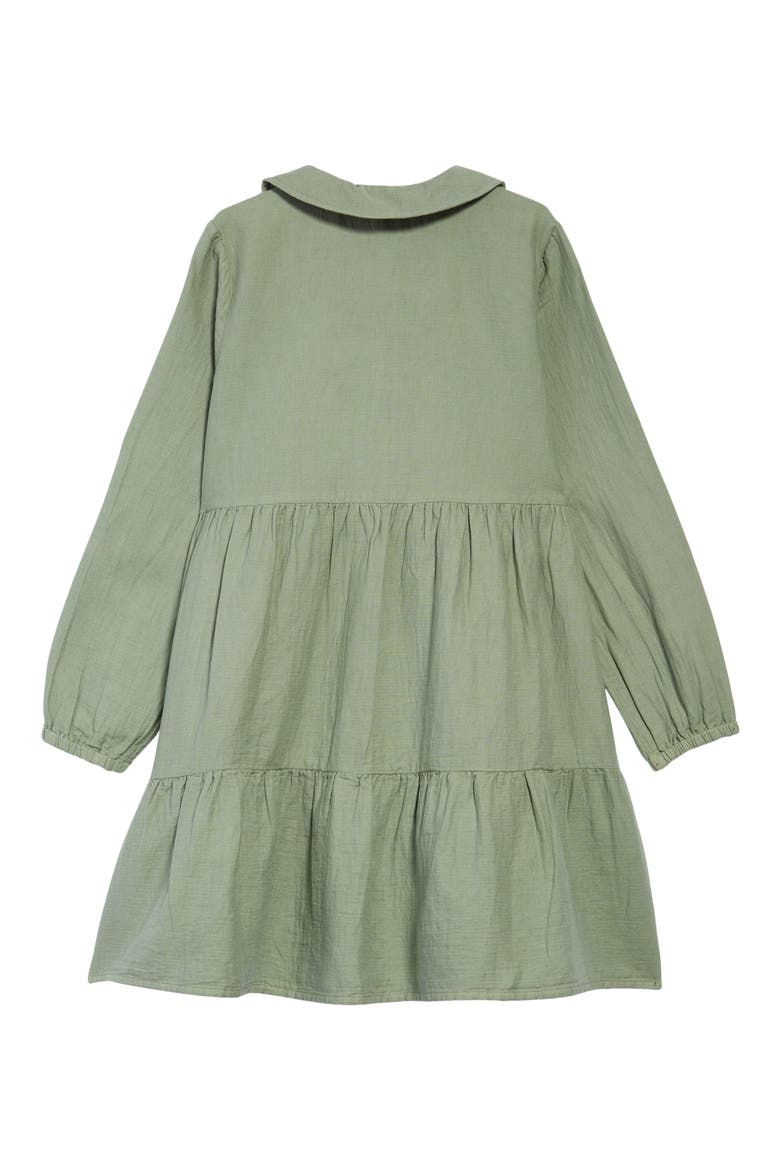 Kids' Tiered Long Sleeve Cotton Shirt Dress, Alternate, color, GREEN LILYPAD