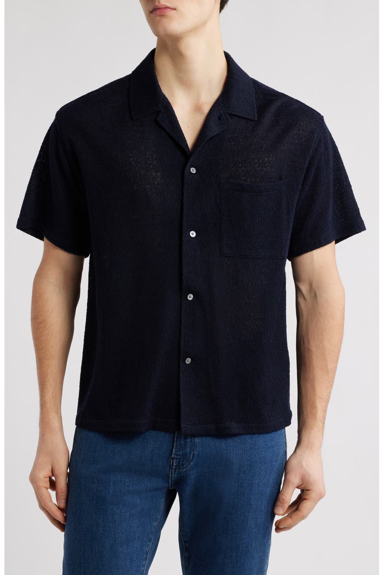 Wool Blend Terry Button-Up Shirt, Main, color, DARK NAVY