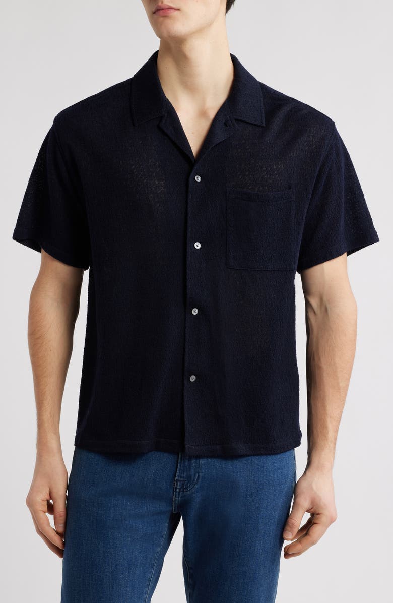 FRAME Wool Blend Terry Button-Up Shirt, Main, color, Dark Navy