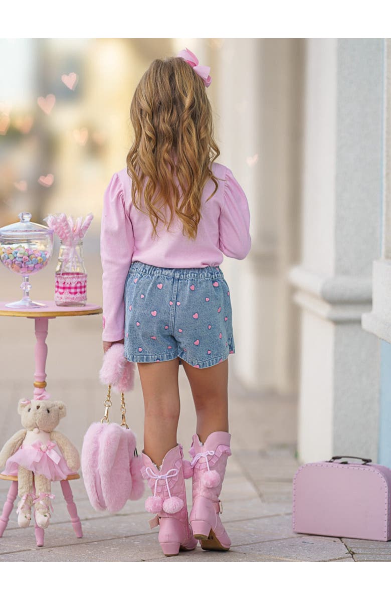Mia Belle Girls Sweethearts  Top and Denim Heart Skort Set, Alternate, color, 