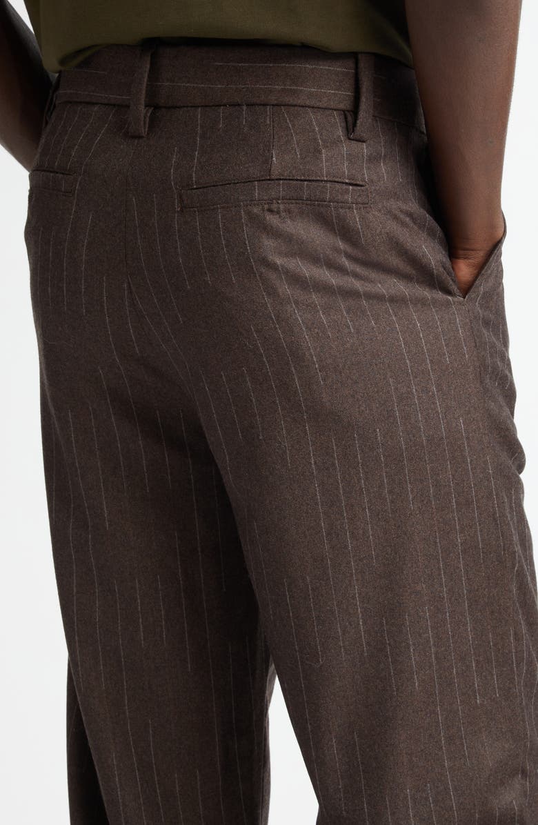 The Elder Statesman Chalk Stripe Flat Front Wool & Cashmere Trousers, Alternate, color, Brown