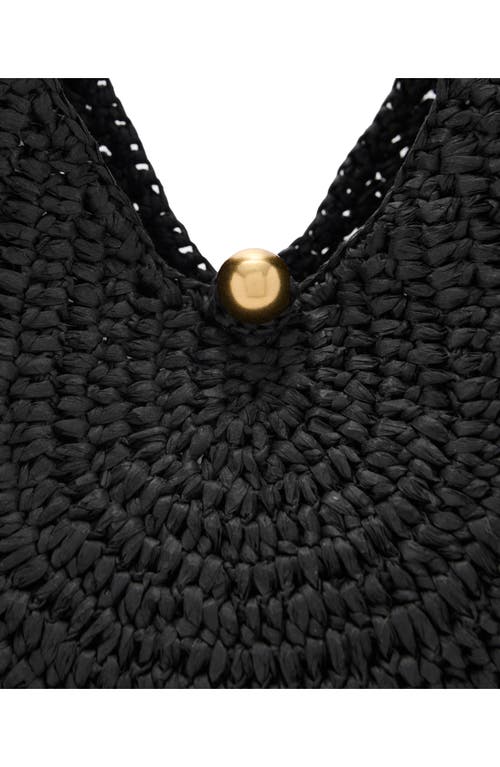 Mango Large Raffia Shoulder Bag In Black