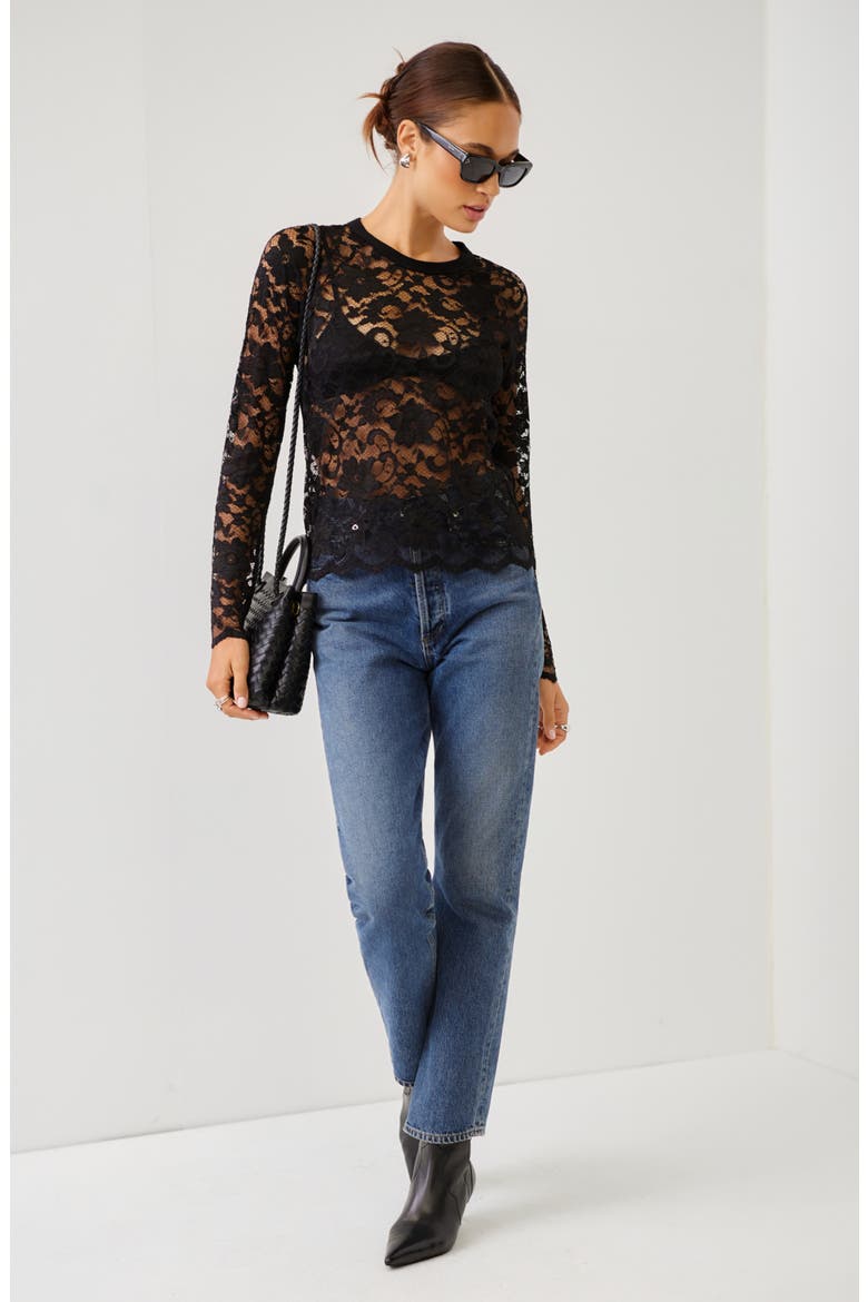 Marlena Floral Lace Top, Alternate, color, BLACK